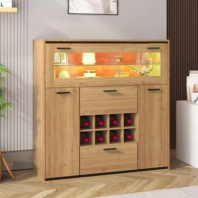 Produktbild von Aufbewahrungsbuffet, eleganter Weinschrank mit Doppeltüren, Glasablage und -regal