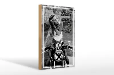 Produktbild von Holzschild Motorrad 20x30cm Biker Girl don´t worry happy