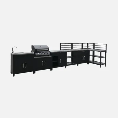 Immagine prodotto di Modulo cucina da esterno con barbecue a gas a 4 bruciatori, 7 moduli, Nero