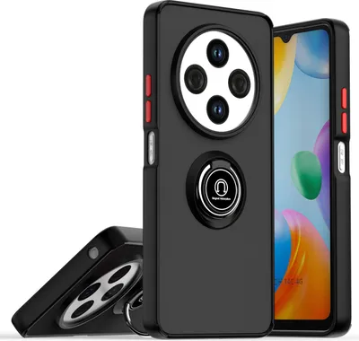 Image de Etui pour Xiaomi Redmi 14C étui TPU translucide mat avec support d'anneau et stand Noir Rouge