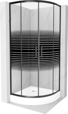 Image de Mexen Rio paroi de douche semi-circulaire 70 x 70 cm, Stripes, Black + receveur de douche Rio, White - 863-070-070-20-4710