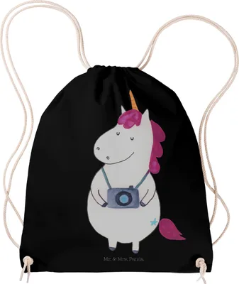Produktbild von Mr. & Mrs. Panda Beutel Einhorn Fotograf - Schwarz - Geschenk, Jutebeutel, wander rucksack, Urlaub, Kamera, Unicorn, Reise, Alltagstasche, Turnbeutel, gym tasche, Reisen