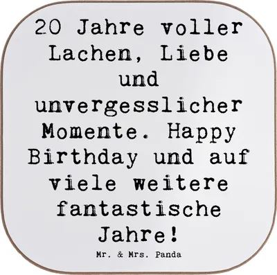 Produktbild von Mr. & Mrs. Panda Tassen Untersetzer Spruch 20. Geburtstag Feiern - Weiß - Geschenk, gläseruntersetzer, unvergessliche Momente, Tischschoner, Happy Birthday, für Gläser