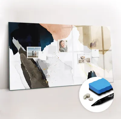 Produktbild von Magnetpinnwand Memoboard - Zubehörsatz - Schwarzer Marker + Schwamm + Magnete - 120 x 60 cm - Abstraktionsflecken