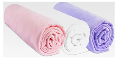 Produktbild von 3 Spannbetttücher, 70 x 160 cm, für Baby- und Kinderbetten, 100 % Baumwolle, Jersey, Rosa, Weiß, Violett, dehnbar, atmungsaktiv, gesundes Schlafklima,  Qualität