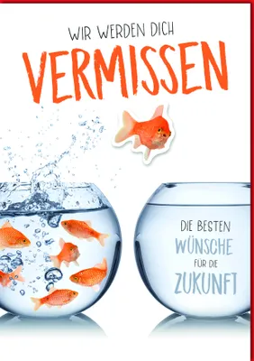 Produktbild von Abschied A4 Goldfisch wechselt Glas Wir werden Dich vermissen Große DIN-A4-Karte mit Umschlag XXL-Karte