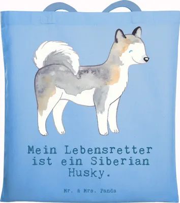 Produktbild von Mr. & Mrs. Panda Tote Bag Siberian Husky Lebensretter - Sky Blue - Geschenk, Shopping Tasche, Beutel, Schultasche, Stoffbeutel