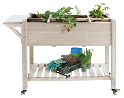 Produktbild von Hochbeet šC Gemš¹segarten auf R?dern šC mit Ablage, klappbarem Deckel, Bew?sserungseins?tzen und Drainagefilz