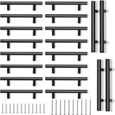 Produktbild von 20 schwarze Küchenhände - Mattschwarze T-Bar-Schubladenhebel für Küche und Badezimmer