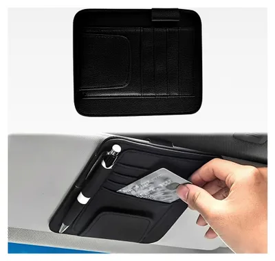 Produktbild von Organizer für Sonnenblenden, Lederausstattung, Multifunktionaler Organizer für Sonnenbrillen, Kartenhalter, Aufbewahrungstasche mit Kreditkartenclip, Autozubehör (Schwarz)