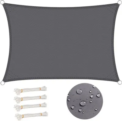 Produktbild von Rechteckiges Sonnensegel 3x5 m, wasserdicht, 93% UV-beständig, winddicht, grau