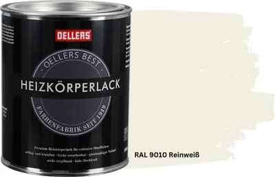 Produktbild von OELLERS Premium Heizkörperlack 1L – RAL 9010 Reinweiß | Heizkörperfarbe & Heizungsfarbe | Hochdeckender Heizungslack | Hitzebeständig & langlebig