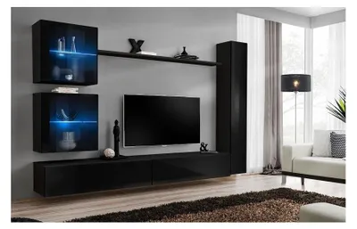 Image de Ensemble meuble TV mural - Switch XVIII - 281 cm x 180 cm x 40 cm - Noir