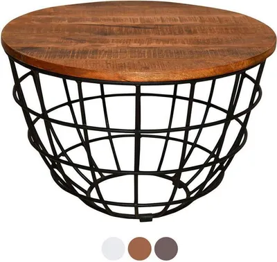 Produktbild von Soma Couchtisch Wohnzimmer-Tisch rund Beistelltisch Lexington ø 60 cm Metall Gestell massive Tischplatte (BxHxL) 60 x 40 x 60 cm tabacco