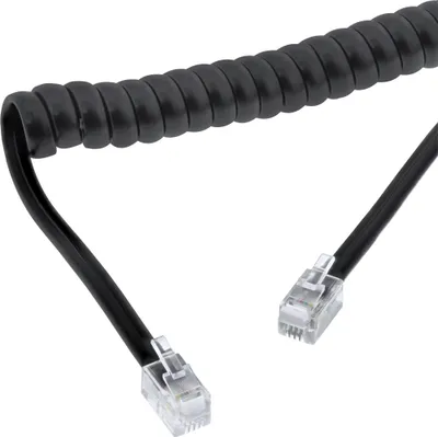Image de InLine® 18893I Câble spiralé pour écouteur, RJ10 mâle / mâle, noir, max. 2m