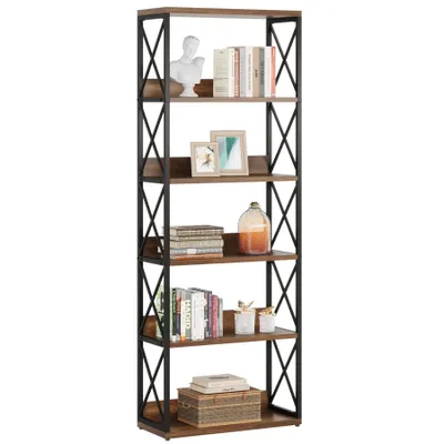 Zdjęcie produktu dla Regał w stylu industrialnym Tribesigns, 178 cm wysokości, 6-poziomowy z otwartymi półkami, styl vintage, idealny do domu, biura, brązowo-czarny