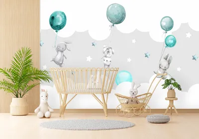 Zdjęcie produktu dla DECO WALLS Fototapete Kinderzimmer Kaninchen mit Luftballons - Außergewöhnliche Haltbarkeit XXL 197x296 cm