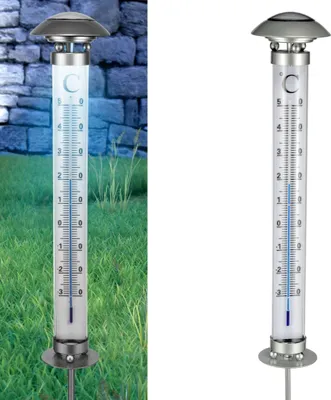 Produktbild von Flamingo LED-Solar-Thermometer mit Dämmerungssensor 112 cm kaltweiß silber
