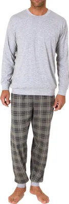 Produktbild von Normann Herren langarm Schlafanzug Pyjama mit Bündchen und karierter Jersey Hose ; grau1 , 50
