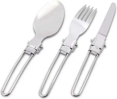 Produktbild von 3-teiliges Camping-Besteck - Messer/Gabel/Löffel - klappbar