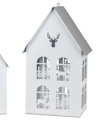 Produktbild von Windlicht Haus WINTERWALD H. 30cm weiß grau aus Metall Formano W25