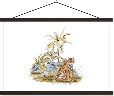 Produktbild von MuchoWow® Textilposter Tiger - Wald - Gemälde 120x80 cm mit schwarzem Rahmen - Wanddeko