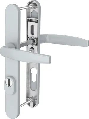 Produktbild von Silberne Schmalrahmengarnitur 92mm Wechselgarnitur PZ Haustürbeschlag Nebeneingangstür Drücker/Drücker 71-86mm ja
