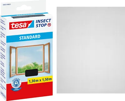 Produktbild von tesa Fliegengitter Standard Insektenschutz Fenster ohne Bohren grau 1,3 x 1,5 m