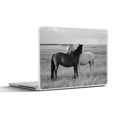 Produktbild von MuchoWow® Laptop Aufkleber Sticker Cover Pferde - Tiere - Porträt - Schwarz-Weiß - Landleben 36.5x27.5 cm - Laptop-Sticker