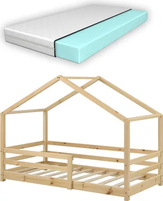 Produktbild von In And OutdoorMatch Kinderbett Bailee - Kiefer - Hausbett - mit Matratze und Fallschutz - 70 x 140 cm - holzfarben - für Mädchen - für Jungen - für Kinder