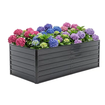 Produktbild von Hochbeet mit offenem Boden Gartenbeet Pflanzbeet für Gemüse, Blumen, Terrasse und Garten 190 x 90 x 64 cm Schwarz