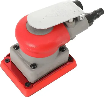Image de Ponceuse pneumatique de construction robuste en métal et plastique, dimensions 75 x 100 mm, compatible avec le papier abrasif carré, pression de service 0,6 - 0,8 MPa, vitesse maximale 10000 tr/min