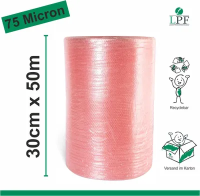 Produktbild von Luftpolsterfolie LPF75 Breite 30cm x Länge 50m Verpackungsfolie Folie