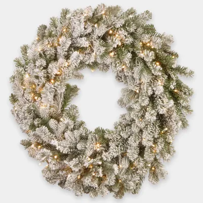 Produktbild von artplants.de Kunst Tannenkranz LINZ, weiß, beschneit, LEDs, Ø 75 cm - Deko Weihnachtskranz