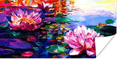 Produktbild von MuchoWow® Poster Gemälde - Öl - Seerose - Wasser 40x20 cm - Poster für die Wand - Poster Schlafzimmer
