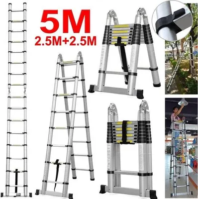 Productafbeelding van Famanu Aluminiumladder 5M - Multifunctioneel en uitschuifbaar
