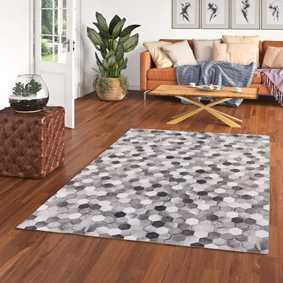 Produktbild von Kunstfaser Patchwork Tierfell Beige Grau, Größe:160x230 cm