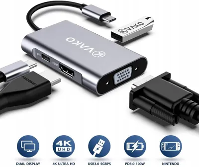 Produktbild von USB-C Hub 4in1 4K HDMI VGA USB 3.0 PD