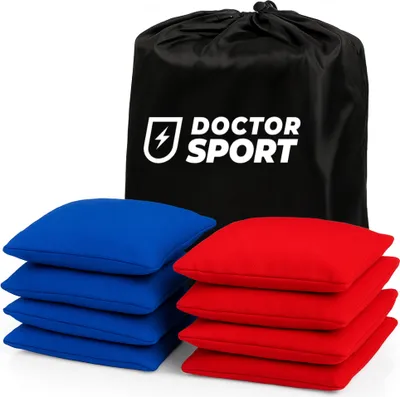 Obrázok produktu pre Dr. Sport - originálna súprava vriec Cornhole Bean Bag (súprava 8 vriec) - 4 červené a 4 modré - vrecia Cornhole - odolná kvalita - 400g 15x15cm
