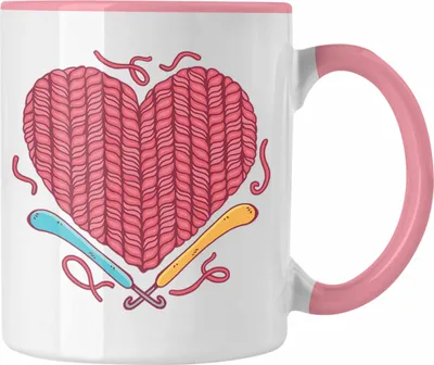 Produktbild von Trendation - Häkeln Tasse Geschenk Valentinstag Geschenkidee Mama Oma Herz Häckeln Stricken (Rosa)