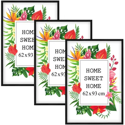 Obrázek produktu pro Sada 3 černých rámečků MG Design, rozměr 62 x 93 cm – vyrobené z pravého dřeva s akrylovým sklem, vhodné k zavěšení i k postavení, pro fotografie, plakáty a puzzle