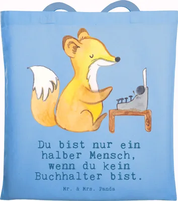 Produktbild von Mr. & Mrs. Panda Jutebeutel Buchhalter Herz - Sky Blue - Geschenk, Beruf, Backoffice Mitarbeiter, Einkaufstüte, Lustig, Spruch, Beutel, Angestellter, Tote Bag, Tasche