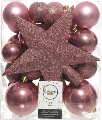 Produktbild von 33 Christbaumkugeln Kunststoff Pink Spitze Stern Weihnachtskugeln