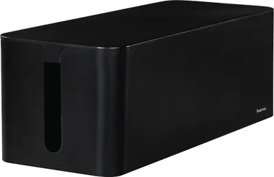 Produktbild von Hama Kabelbox „Maxi“ mit Deckel & Gummifüßen (Organizer zur Vermeidung Kabelsalat, Aufbewahrungsbox zum Verstecken Steckdosenleisten, Adaptern & Kabeln, Schutz von Kindern & Tieren) schwarz