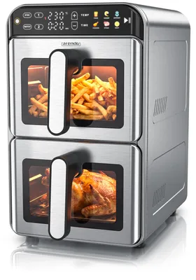 Produktbild von Arendo Heißluftfritteuse Doppelkammer XXL Dual Zone, Airfryer 11L 2 Kammern übereinander, 2200W, Umluft Backofen mit Zubehör, Edelstahl, fettarmes gesundes Kochen