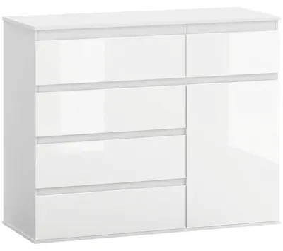 Image de Buffet moderne avec 5 tiroirs et système de fermeture douce | Couleur : Blanc (brillant) | Dimensions : 100 x 40 x 80 cm
