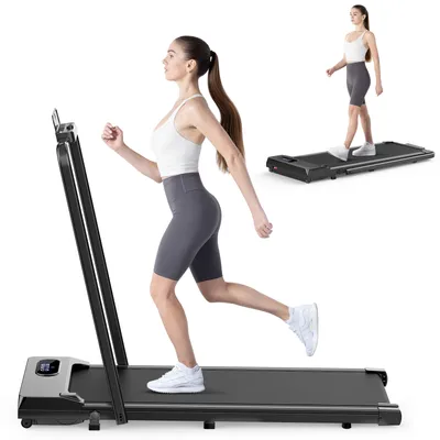 Produktbild von 2-in-1 Klappbares Laufband - Bis zu 120KG - Gehfläche 1-8 km/h - Bürstenloser 2,5PS Motor - Mit Armlehne und LED-Anzeige - Schwarz