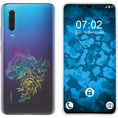 Produktbild von PhoneNatic Case kompatibel mit Huawei P30 Silikon-Hülle Floral Katze M2-4