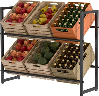 Image de Izrielar Étagère pour caisses de boissons 105x32x85cm Pour 6 caisses Support métallique pour caisses de boissons Avec pieds réglables 4 pièces