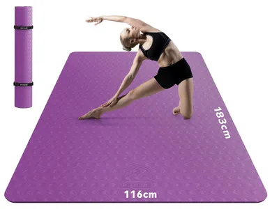 Imagen del producto de HAPBEAR - Esterilla de yoga XXL, extra grande y ancha, esterilla deportiva de TPE para fitness, antideslizante, 183 cm x 122 cm x 6 mm de grosor, ultra resistente, esterilla para gimnasia, pilates, gimnasio, uso doméstico y entrenamiento, color morado